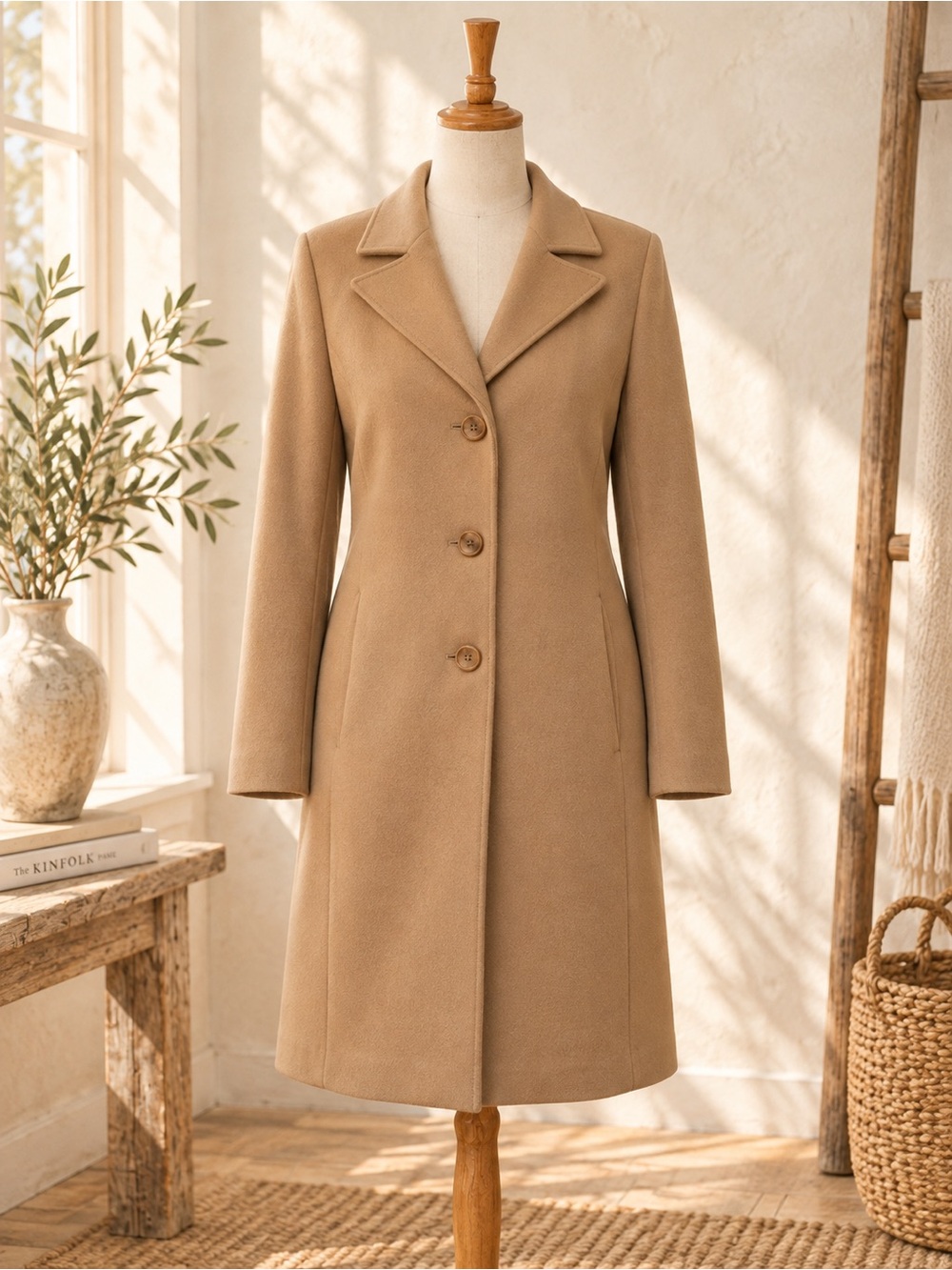 ✨ Marvin Richards Trench Coat Camel Wool Tailored Size 6P ✨